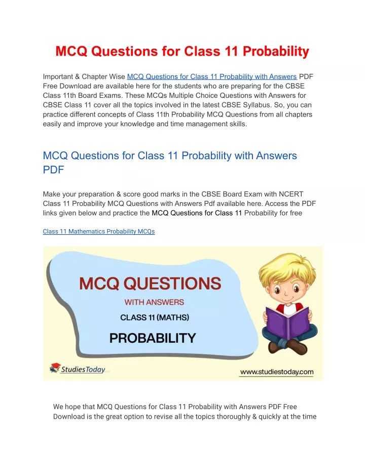 mcq questions for class 11 probability