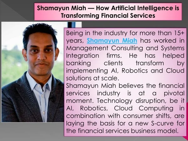 Shamayun Miah — How Artificial Intelligence is Transforming Financial Services