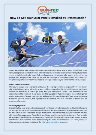 How To Get Your Solar Panels Installed by Professionals?