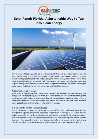 Solar Panels Florida: Sustainable & Clean Energy | Sun-Tec Solar Energy