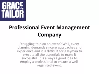 Professional Event Management Company - Grace & Tailor