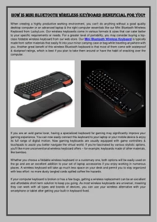 How Is Mini Bluetooth Wireless Keyboard Beneficial For You