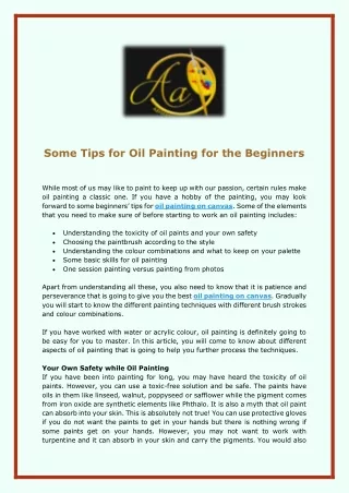 Some Tips for Oil Painting for the Beginners