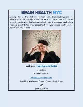 Hyperhidrosis Doctor | Brainhealthnyc.com