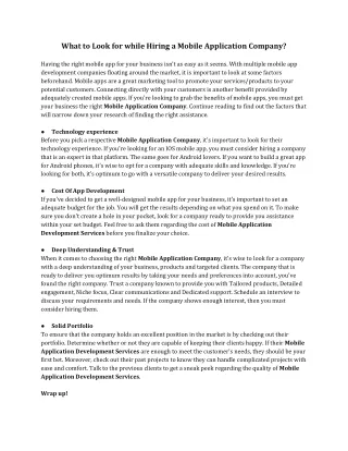 What to look for while hiring a Mobile Application Company