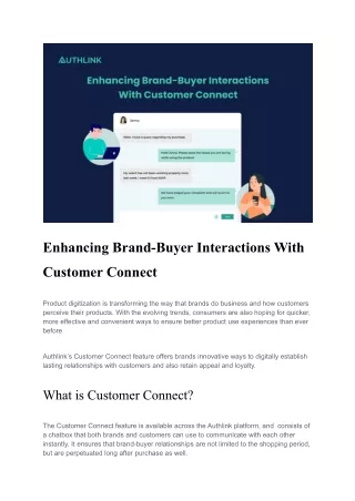 Enhancing Brand-Buyer Interactions With Customer Connect.