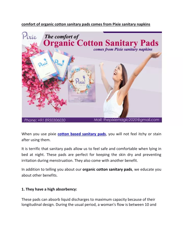 comfort of organic cotton sanitary pads comes