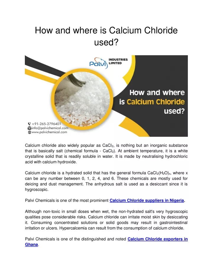 how and where is calcium chloride used