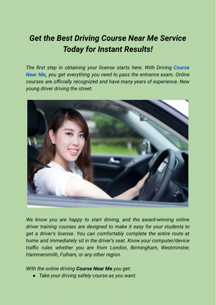 get the best driving course near me service today
