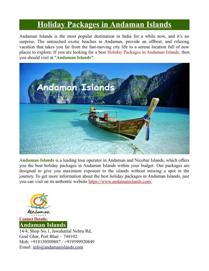 holiday packages in andaman islands