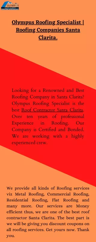 Olympus Roofing Specialist | Roofing Companies Santa Clarita.