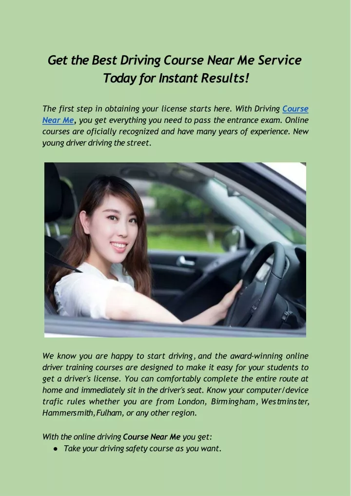 get the best driving course near me service today