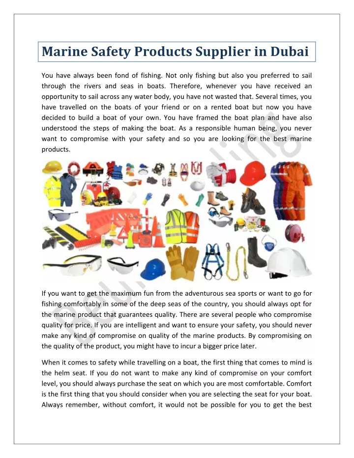 marine safety products supplier in dubai