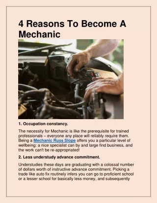 4 reasons to become a mechanic