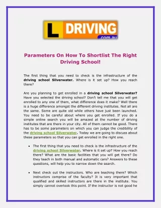 parameters on how to shortlist the right driving