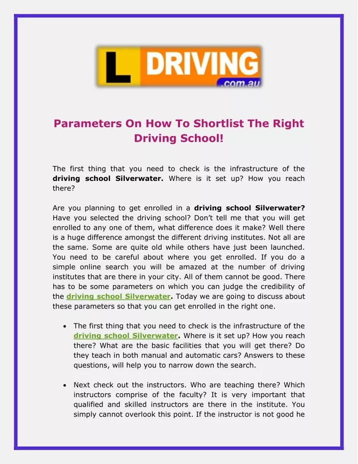 parameters on how to shortlist the right driving
