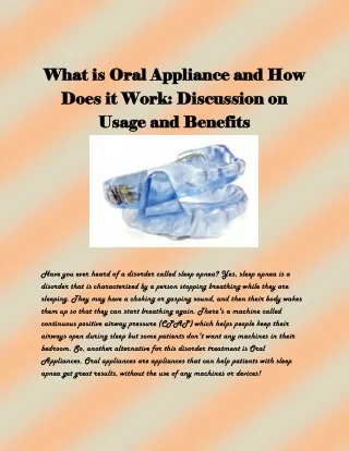 what is oral appliance and how what is oral