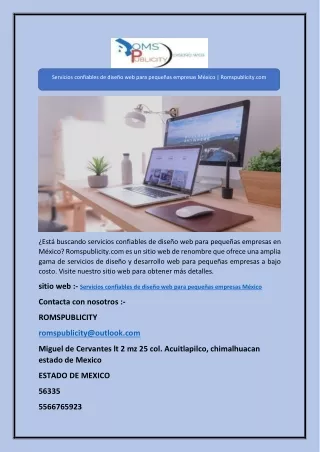 Servicios confiables de diseño web para pequeñas empresas México | Romspublicit