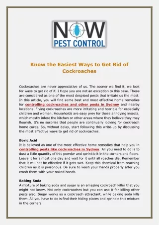 Know the Easiest Ways to Get Rid of Cockroaches