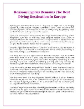 Reasons Cyprus Remains The Best Diving Destination In Europe