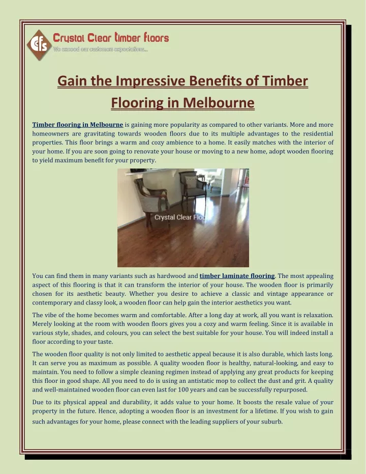 gain the impressive benefits of timber flooring