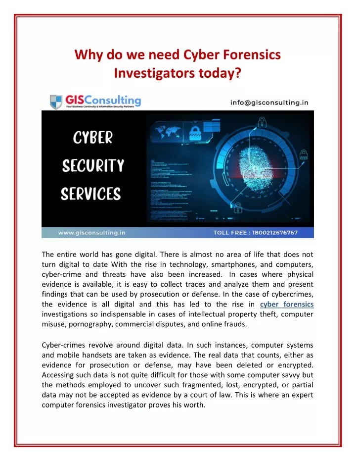 why do we need cyber forensics investigators today