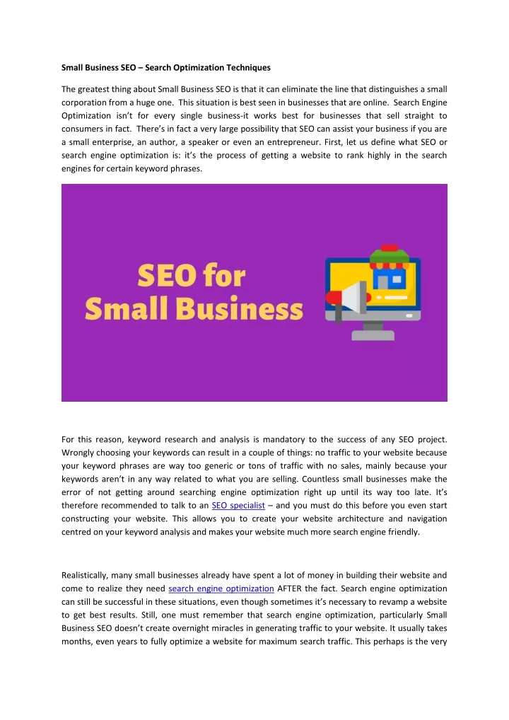 small business seo search optimization techniques
