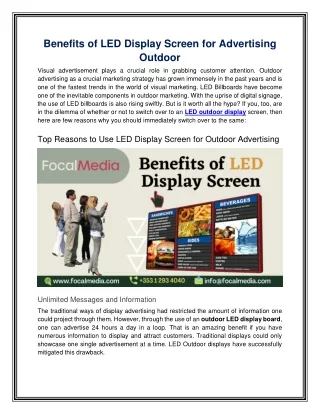 Benefits of LED Display Screen for Advertising Outdoor