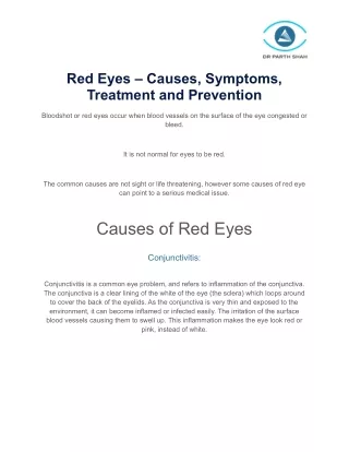 Red Eyes – Causes, Symptoms, Treatment and Prevention