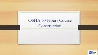 OSHA 30 Hours Construction Training Course