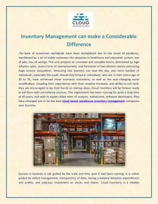 Cloud Based Warehouse Inventory Management can make a Considerable Difference