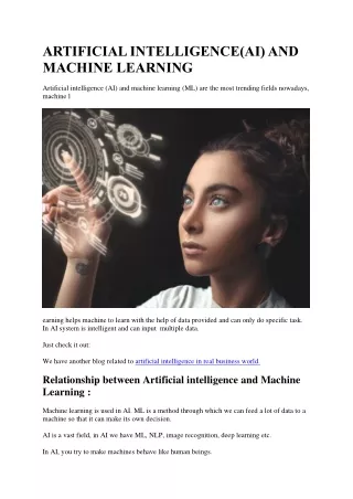 artificial intelligence and machine learning