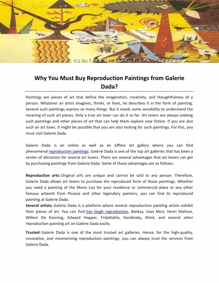 why you must buy reproduction paintings from