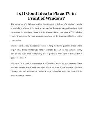 is it good idea to place tv in front of window