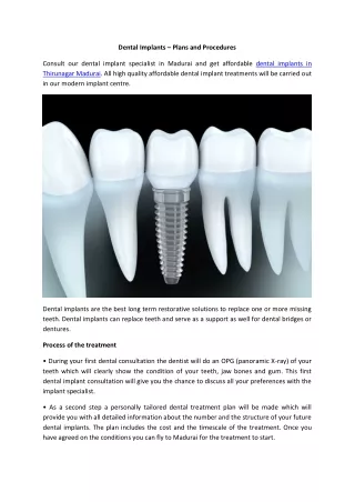 Dental Implant - Plans and Procedures