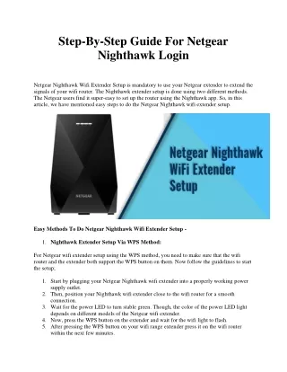 Detailed Instructions For Netgear Nighthawk Wifi Extender Setup Via WPS Method