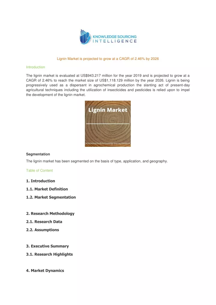 lignin market is projected to grow at a cagr