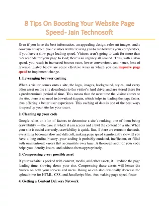 8 Tips On Boosting Your Website Page Speed - Jain Technosoft