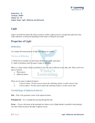 Light Reflection and Refraction class 10 NCERT -Vista's Learning