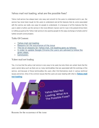 Yahoo mail not loading, what are the possible fixes?