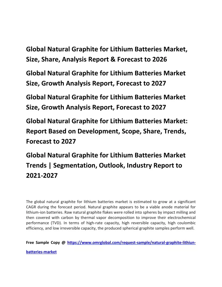 global natural graphite for lithium batteries