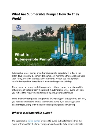 Submersible Pump - Working & Its Applications | Waa Motors