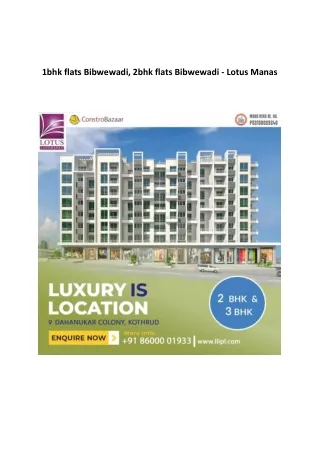 1bhk flats Bibwewadi, 2bhk flats Bibwewadi - Lotus Manas