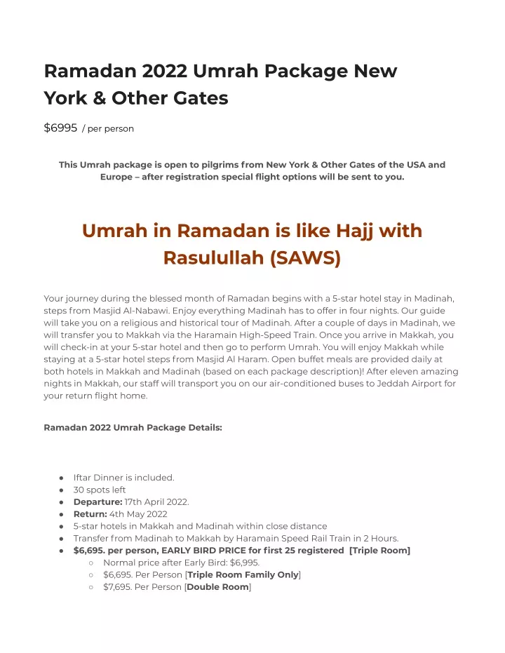 ramadan 2022 umrah package new york other gates