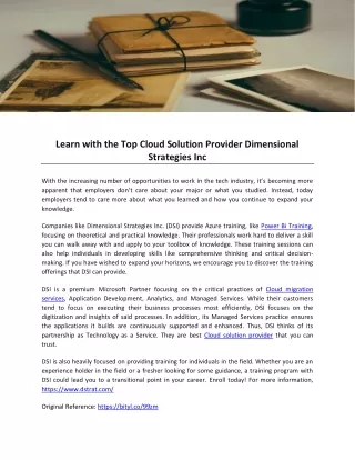 Learn with the Top Cloud Solution Provider Dimensional Strategies Inc