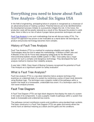 Everything you need to know about Fault Tree Analysis- Global Six Sigma USA