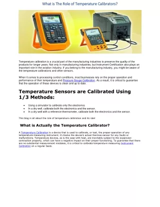 What is The Role of Temperature Calibrators?