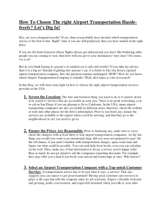 How To Choose The right Airport Transportation Hassle freely