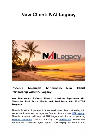New Client: NAI Legacy