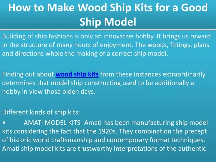 how to make wood ship kits for a good ship model